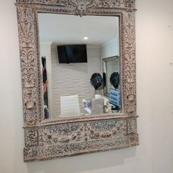 Large Ornate Wall Mirror - Distressed Antique Style - 59x42"