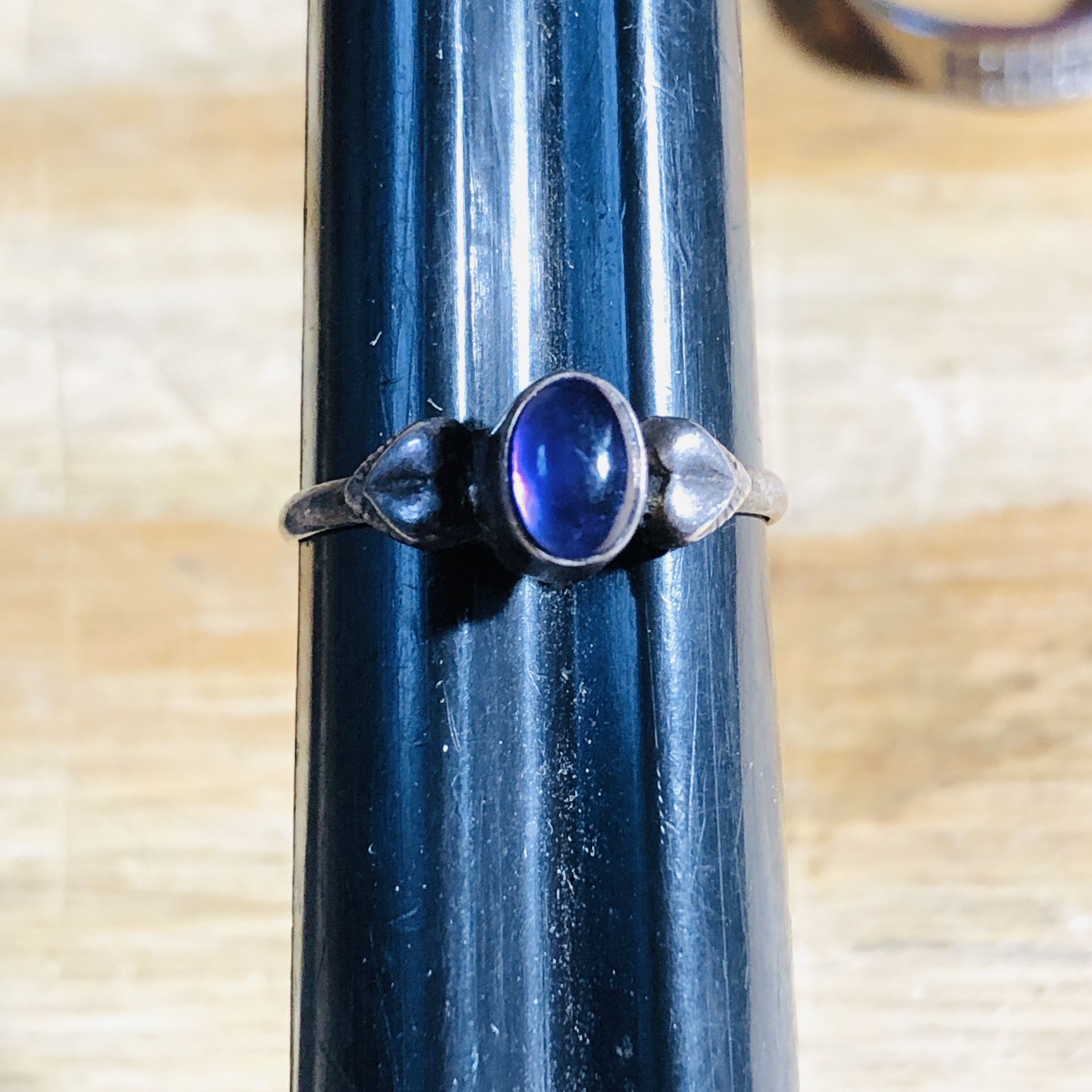 Blue Kyanite Cabochon Ring In An Art Nouveau Style Size 6