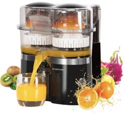 (Brand New) Dual-Head Electric Citrus Juicer – Automatic Lemon/Orange Juicer w/ Cutter