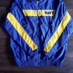 Authentic Navy warm up windbreaker jacket