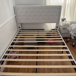 white Queen bed frame-Good condition 