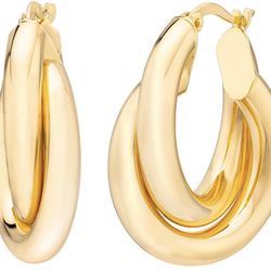 18kt Yellow Gold Double Row Hoop Earrings