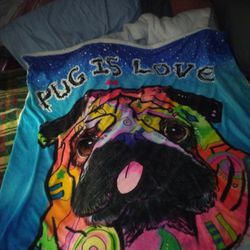 Pug Is Love Fleece And Suede Blanket