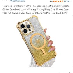 Magnetic for iPhone 15 Pro Max Case [Compatible with Magsafe] Glitter Cute Love Luxury Plating Plating Bling Clear Phone Case with Full Camera Lens Ca
