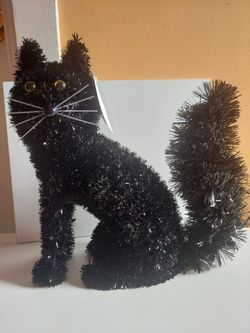 Black Tinsel Cat Halloween Decoration