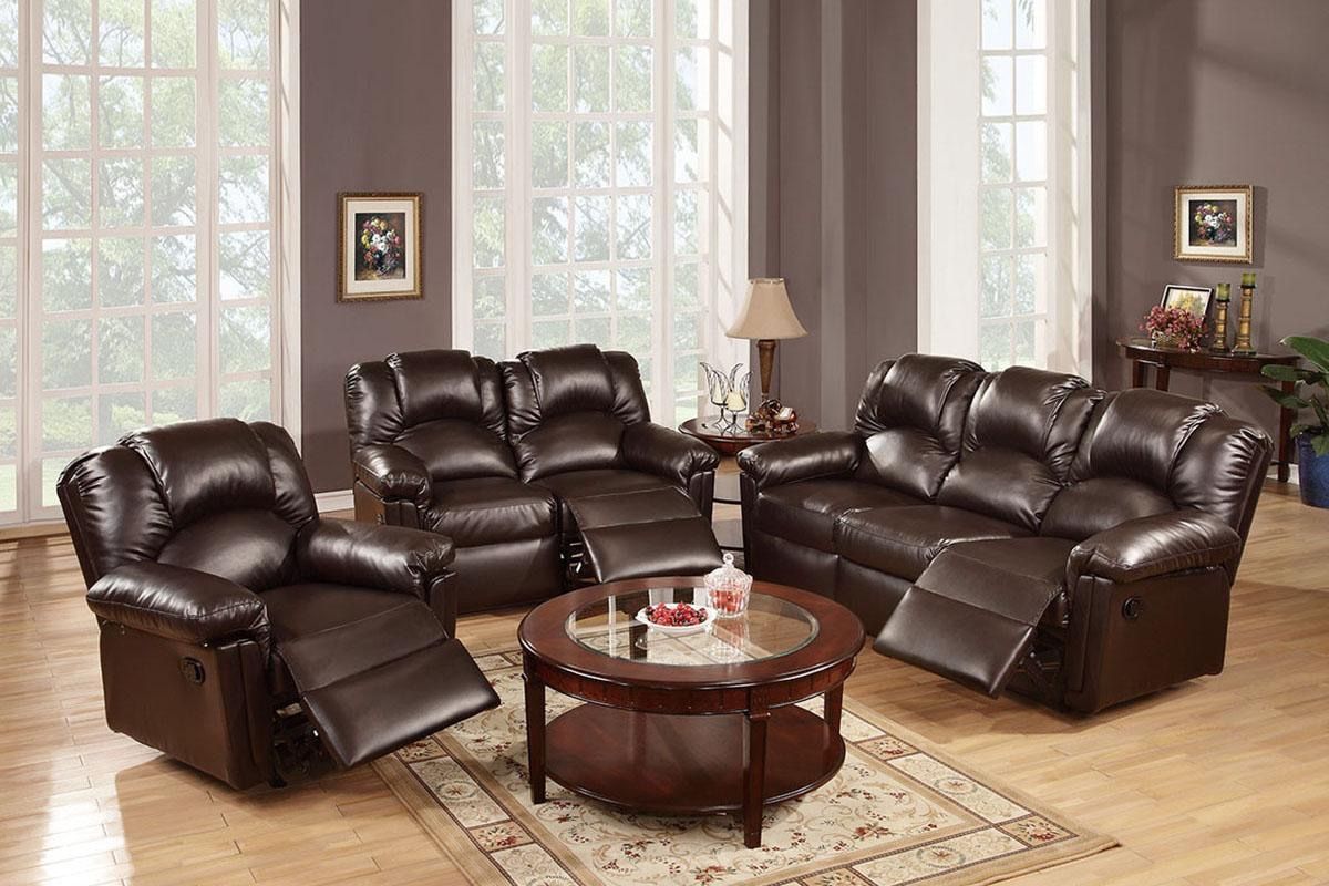 Brown Faux Leather Motion Sofa Set 