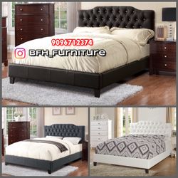 Queen Crystal Button Tufted Bed w. Orthopedic Mattress Included 