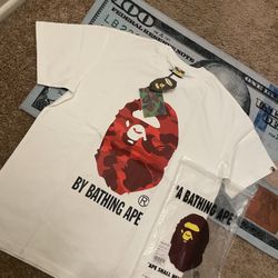 White bape tee w/ red big ape