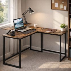 L Shaped Office Desk, Computer workstation with monitor stand 