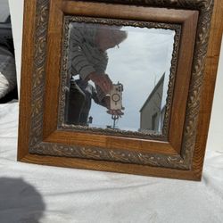 Hand Carved Oak Beveled Glass Mirror