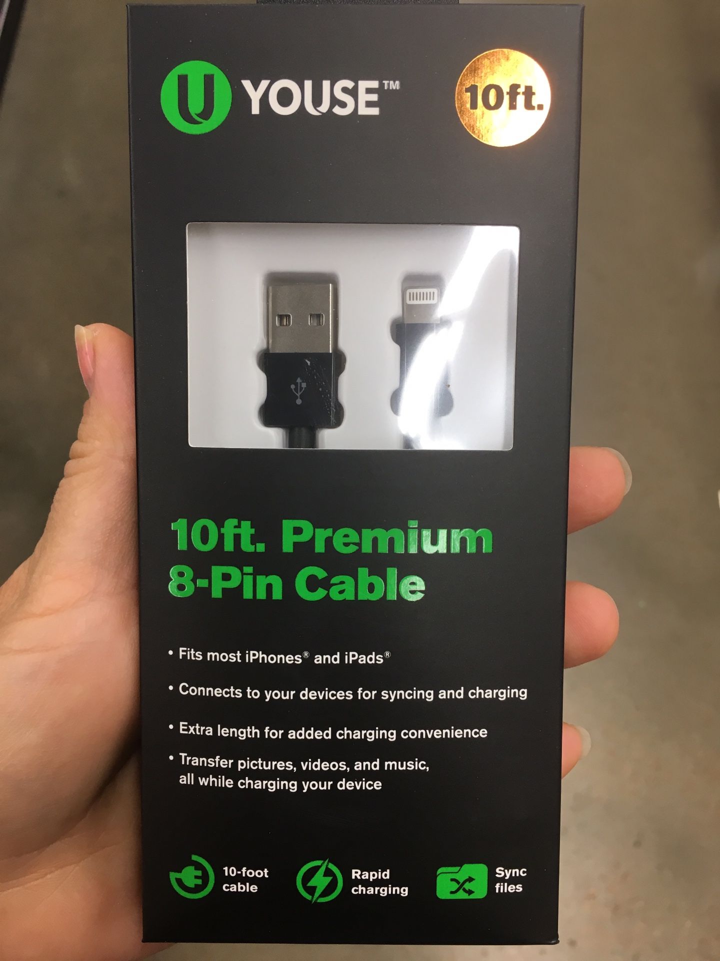 New black 10ft premium 8 pin cable