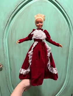 Barbie Doll in Red Velvet Lace Gown