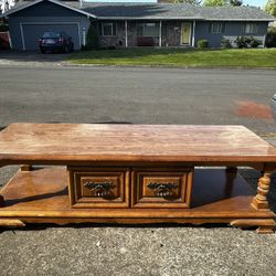 Vintage Solid Wood Coffee Table With Cabinets