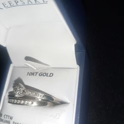 Diamond Ring Set Size 9 10 K White Gold