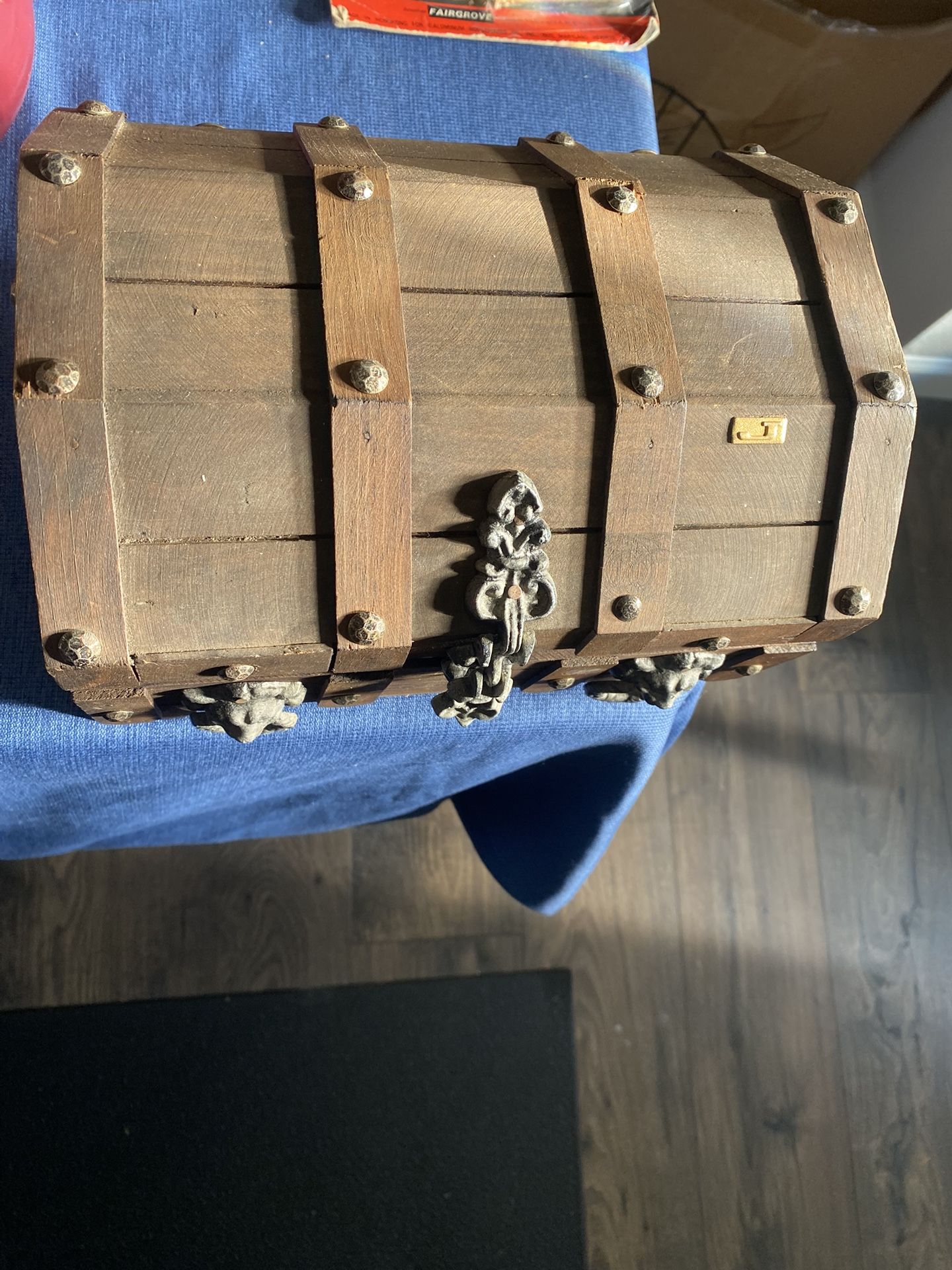 Vintage style wooden pirate, treasure chest, jewelry, or trinket box metal accents