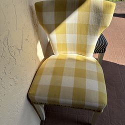 Farmhouse Yellow checkered wingback chairs 3