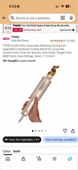 TYMO CurlPro Plus Automatic Rotating Curling Iron - Upgraded Long Barrel Curling Wand for Long Hair, Ceramic Hair Curler for Women, Anti-Scald, Tangle