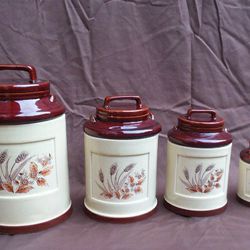 Vintage Wheat Ceramic Milk Can Style Kitchen Canisters 