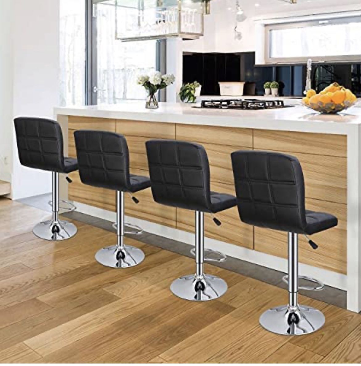 Set of 4 PU Leather Bar Stool Swivel Bar Chair w/ Adjustable Height 