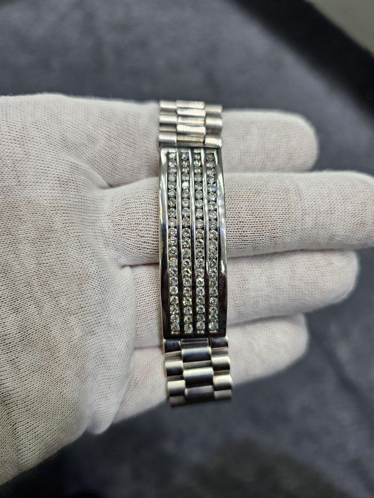 Rolex 18 Karat White Gold 100gramos MENS SOLID 6 CT G VS2 Diamond ID Bracelet 10 inches