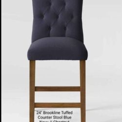 Brand New - Threshold - 24" Brookline Tuffed Counter Stool Blue Navy // Chestnut Finish 