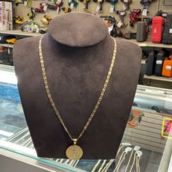 14KT Tri-Color Chain W/ Religious Pendant 39866-2