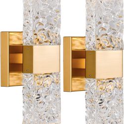2 Packs LED Crystal Wall Sconces Contemporary 2-Light Bedroom Wall Light Fixture Luxury Wall Lights Gold Wall Decor Lamps for Bedside Stairway Hallway