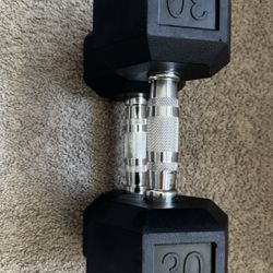 2 x 30 LB Straight Stainless Steel Rubber Coated Hex Dumbbells💪