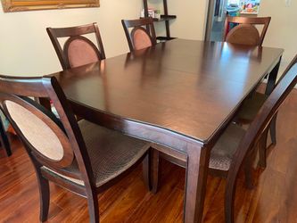 Wood Table with 6 chairs and 2 armchairs