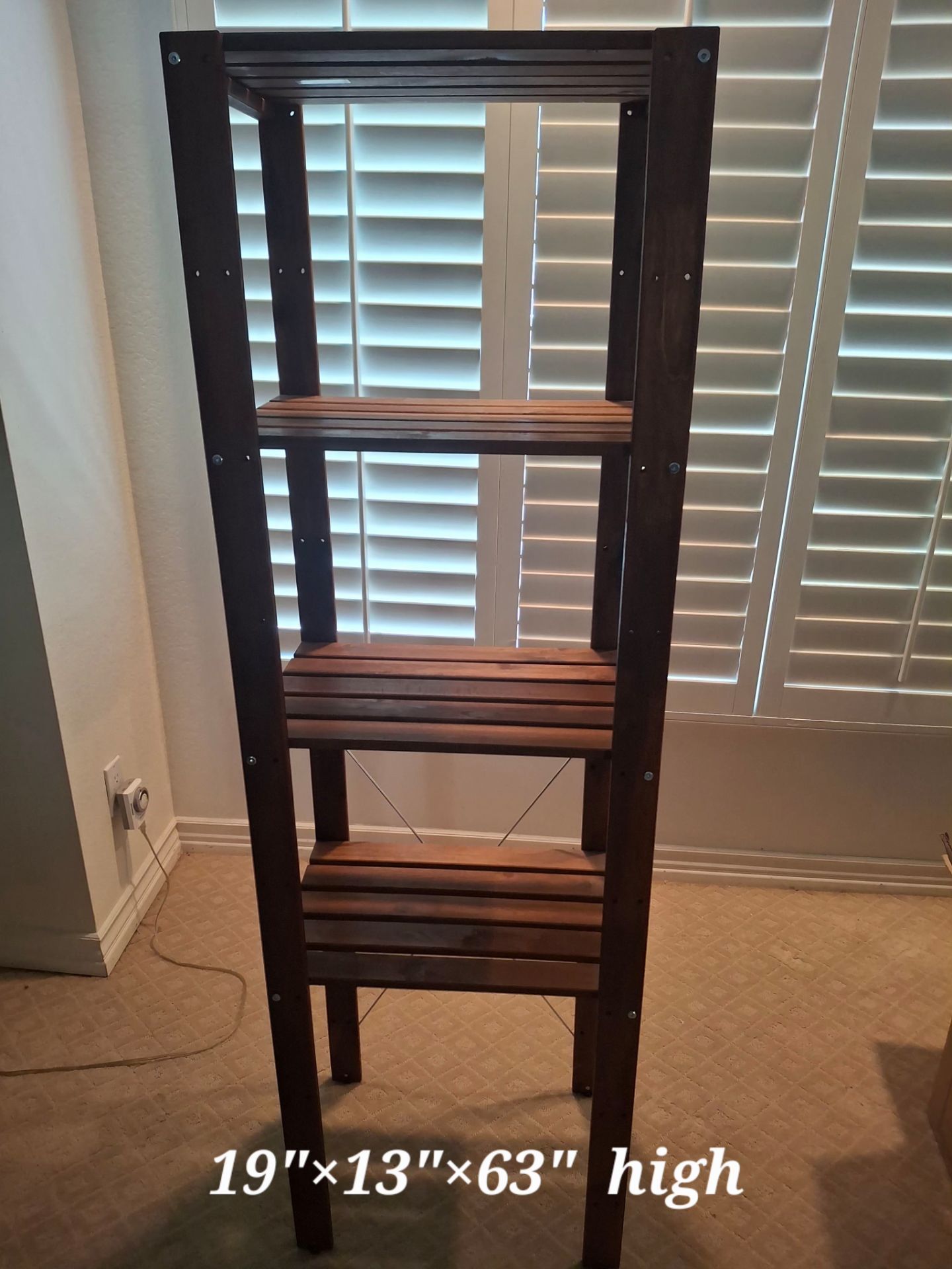 Tall Dark Wood Slatted 4-Tier Shelf Unit (63"H)
