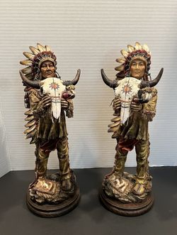 VTG Western Indian Chief Holding A Steer Skull,American Decoration Figurines Set