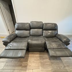 Grey Couch Dual Recliners 