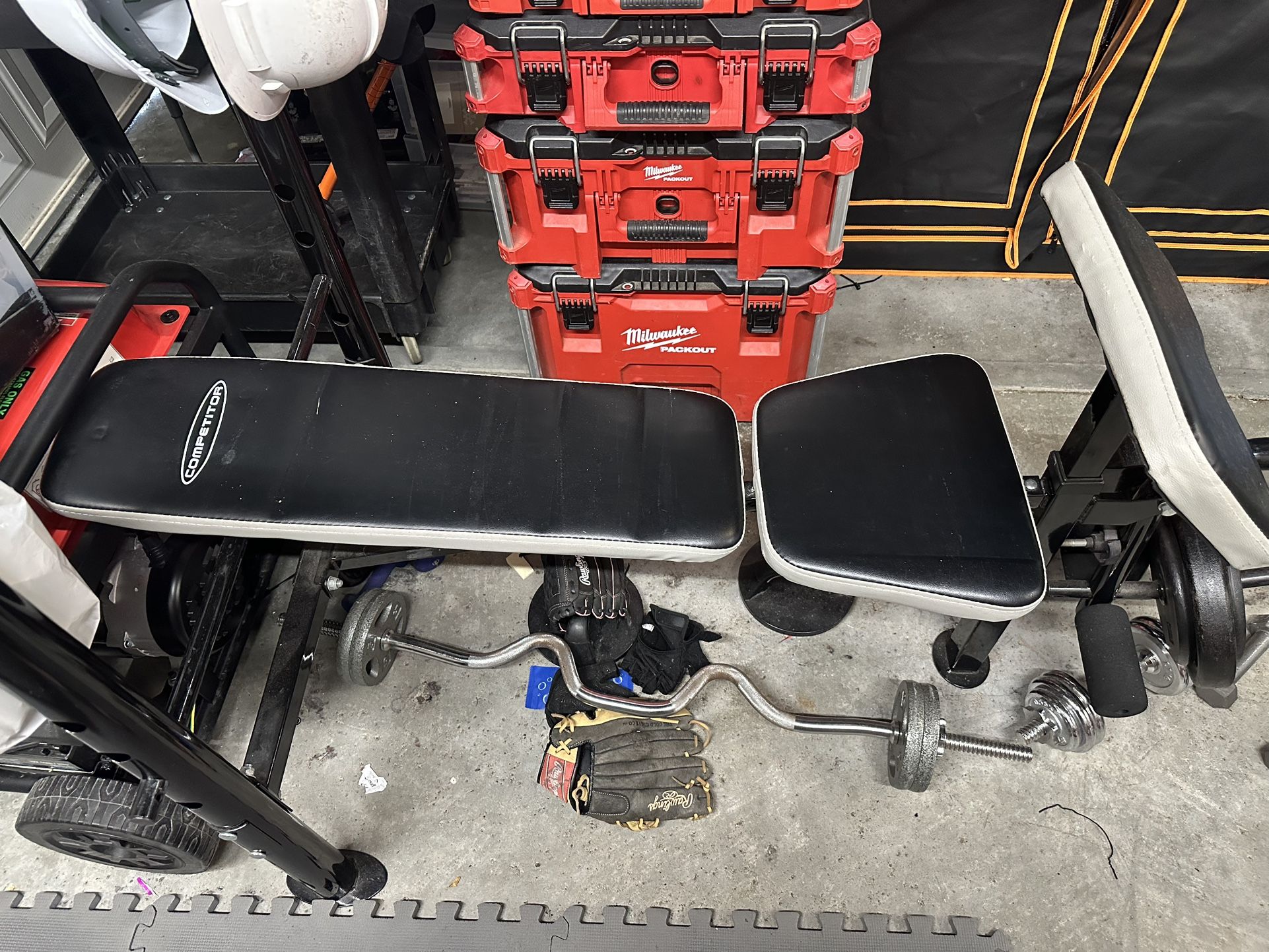 Weigh Bench And Weight Tree With 240lbs Of Weights