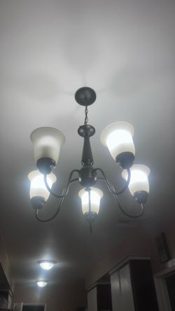 5-Light Oil-Rubbed Bronze Reversible Chandelier with Tea Stained Glass Shades