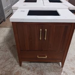 30" Solid Wood Bathroom Vanity with Quartz Top & Sink for $695