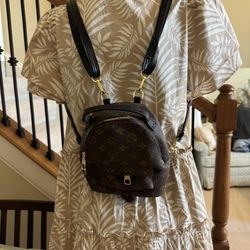 New Backpack PU Leather Brown Double Shoulder Straps Monogram Zipper Closure