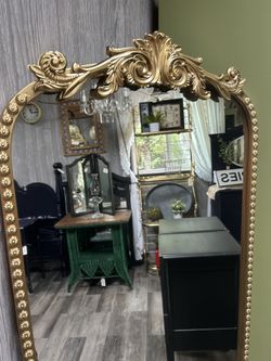 Tall Gold Floor Length Hollywood Regency Style Mirror 