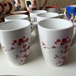 5 White/red floral Corelle Mugs
