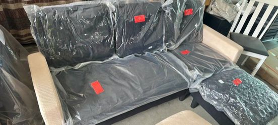 L Shaped Linen Fabric Sectional Sofa w/Chaise & Convertible Couches