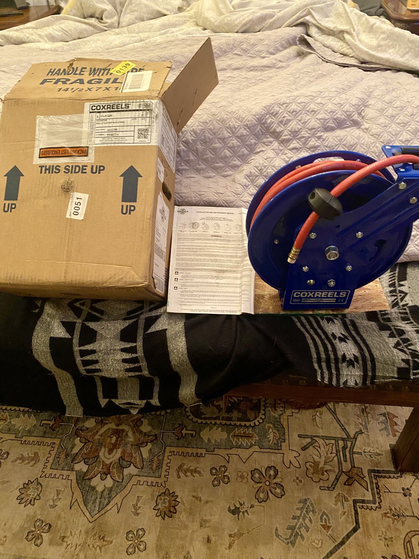 Coxreels P-LP-325 Spring Driven Hose Reel with Air/Water Hose 3/8" x 25' 300 PSI New