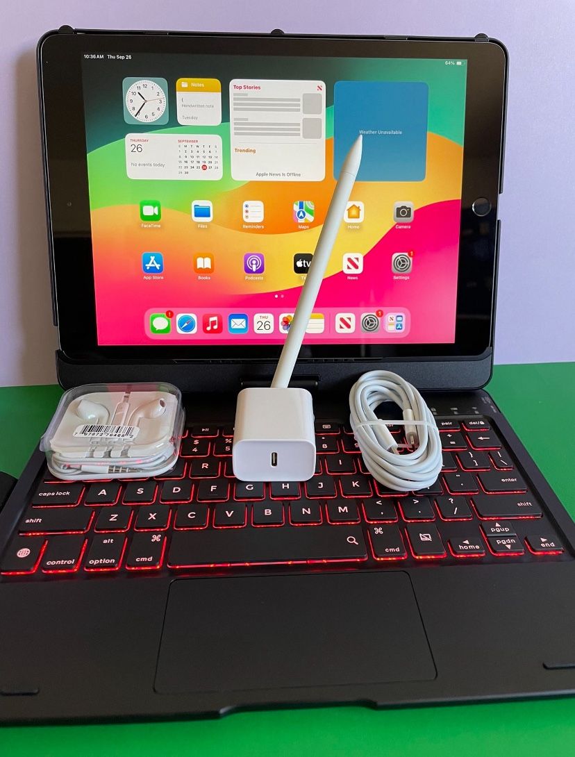 Apple IPad 9th Generation (10.2” Retina /Touch ID /IOS 18/ 2021 Model) 64GB with Pen, Keyboard  & Accessories 