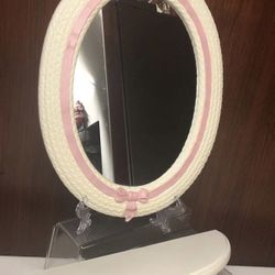 Vintage Home Interiors white and pink Mirror with self set