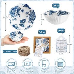 50 Pack Wedding Favors for Guests Small Ceramic Bowls Bulk Gifts Set 3.3 Inch Blue Floral Design Mini Dipping Bowl Sauce #2209LUP2