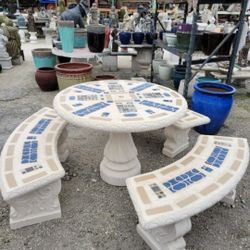 Concrete Mosaic Picnic Table with 3 Benches/ Outdoor Patio Furniture
