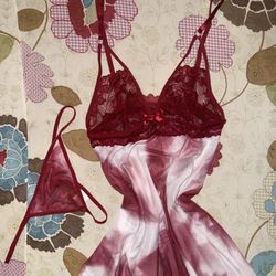 Red Lace Tie-Dye Lingerie Set ( Size M)