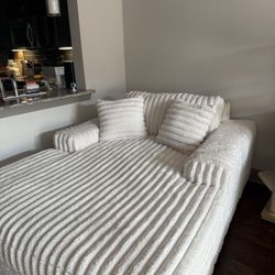 XL Cream Chaise Lounge Couch – Brand New, Super Soft + Pillows