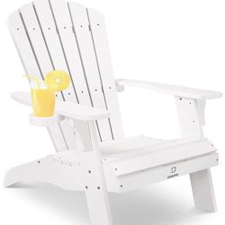Oversized Poly Lumber Adirondack Chair with Cup Holder, Fade-Resistant Lounge Chair with 350lbs Duty Rating, All-Weather Chair for Fire Pit