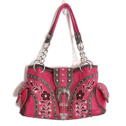 Pink and brown western style flower and rhinestone conceal carry purse handbag 