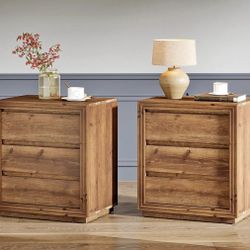 QQ0030 New assembled Solid Wood Side Table, End Table with 3 Drawers, Wooden Nightstand with Solid B