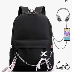 Korean Backpack Shoulder Bag Fashion Canva Laptop USB Bag Charging Port Leisure Hiking Daypack StrayKids Fans Merchandise, With USB Port-1, Daypack Ba